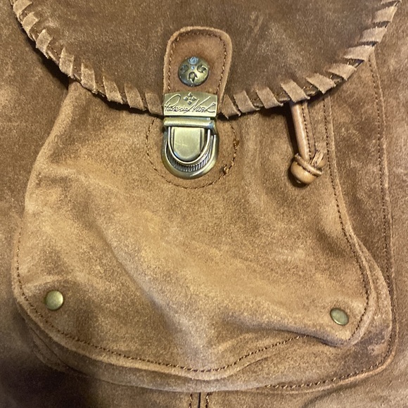 Patricia Nash Casape Backpack in Burnished Suede Cognac, braided trim, durable main image 5